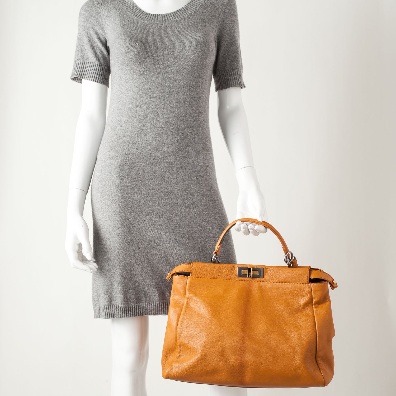 Fendi Goatskin Zucca Large Peekaboo Iconic Satchel Ocra Tobacco Moro 2 of 9