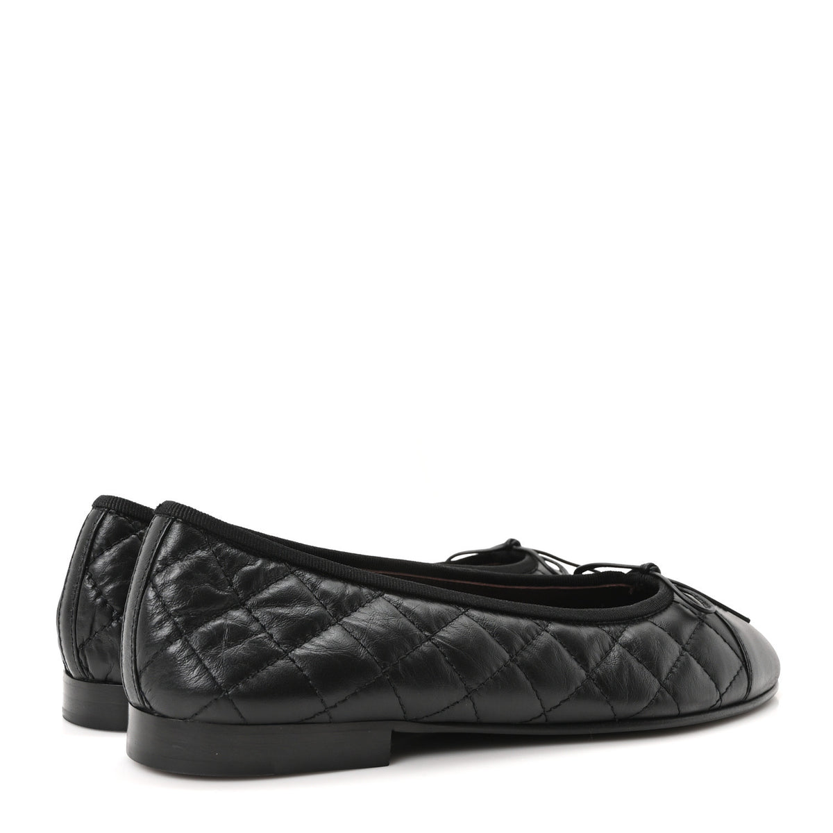 Chanel Aged Calfskin Quilted CC Cap Toe Ballerina Flats 37.5 Black 5 of 10
