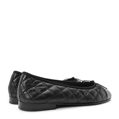 Chanel Aged Calfskin Quilted CC Cap Toe Ballerina Flats 37.5 Black 5 of 10