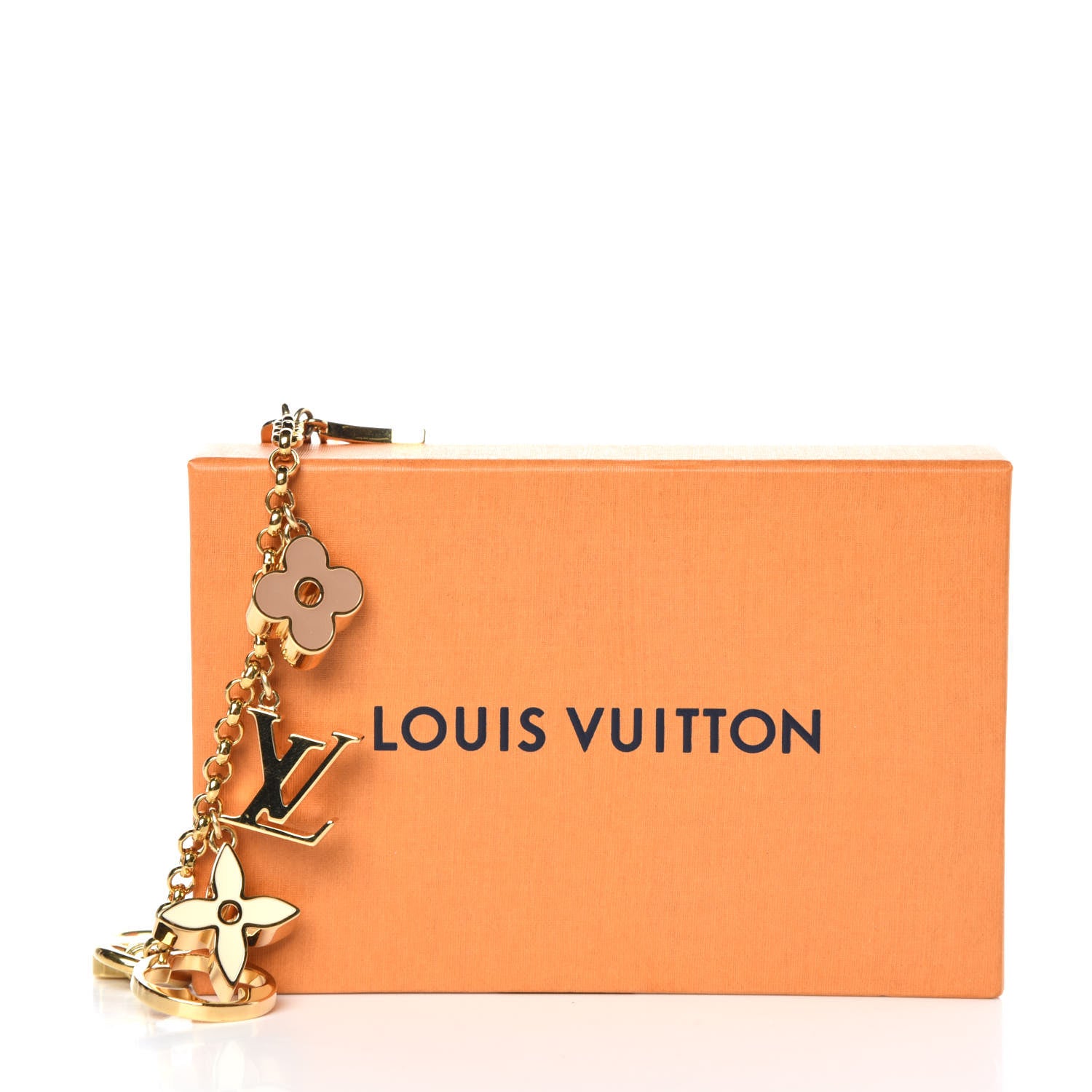 Louis Vuitton Brass Enamel Fleur De Monogram Bag Charm Chain Gold 3 of 3