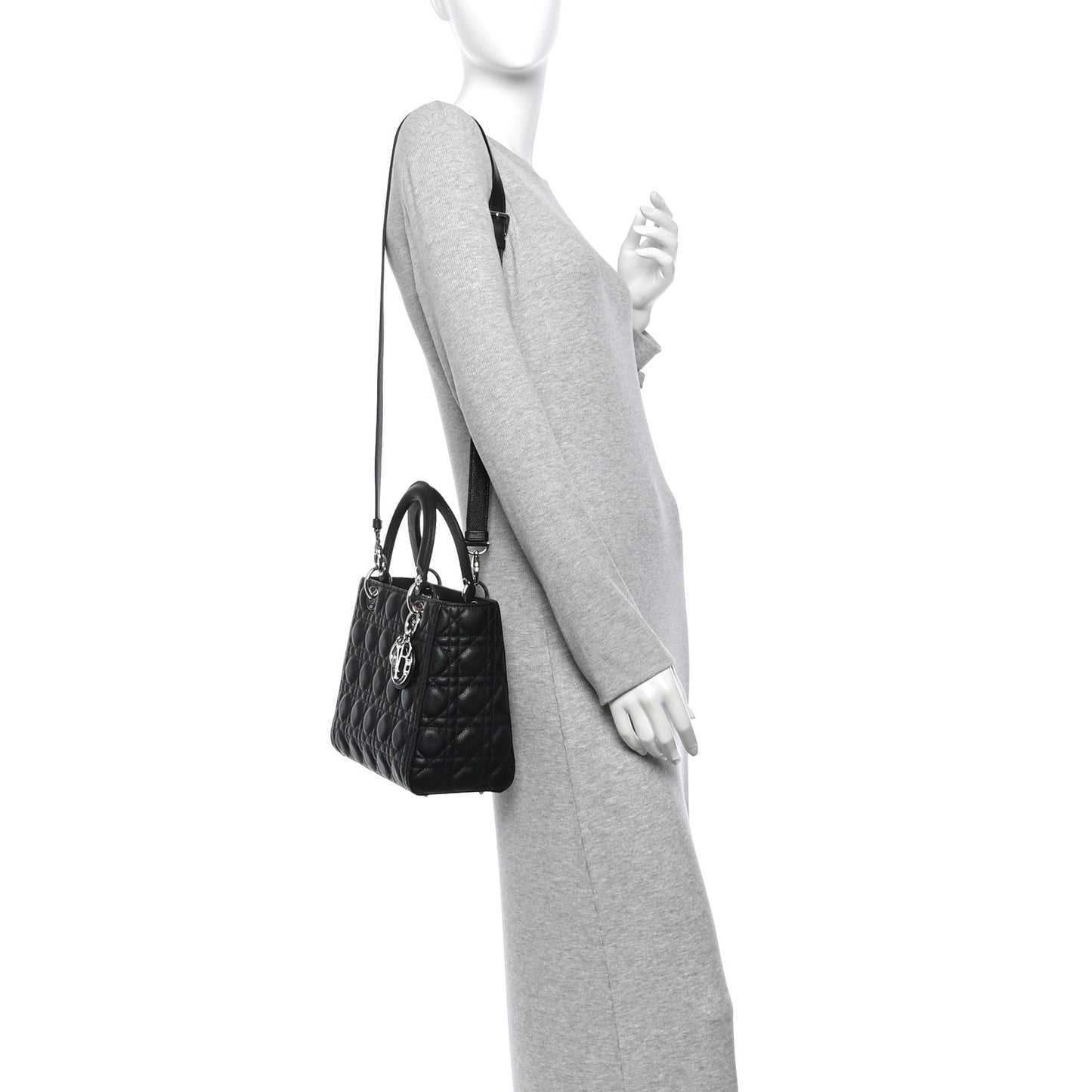 Grained Calfskin Cannage Medium Lady Dior Black