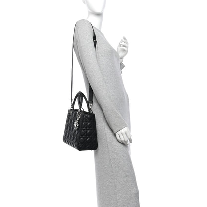 Christian Dior Grained Calfskin Cannage Medium Lady Dior Black 2 of 10