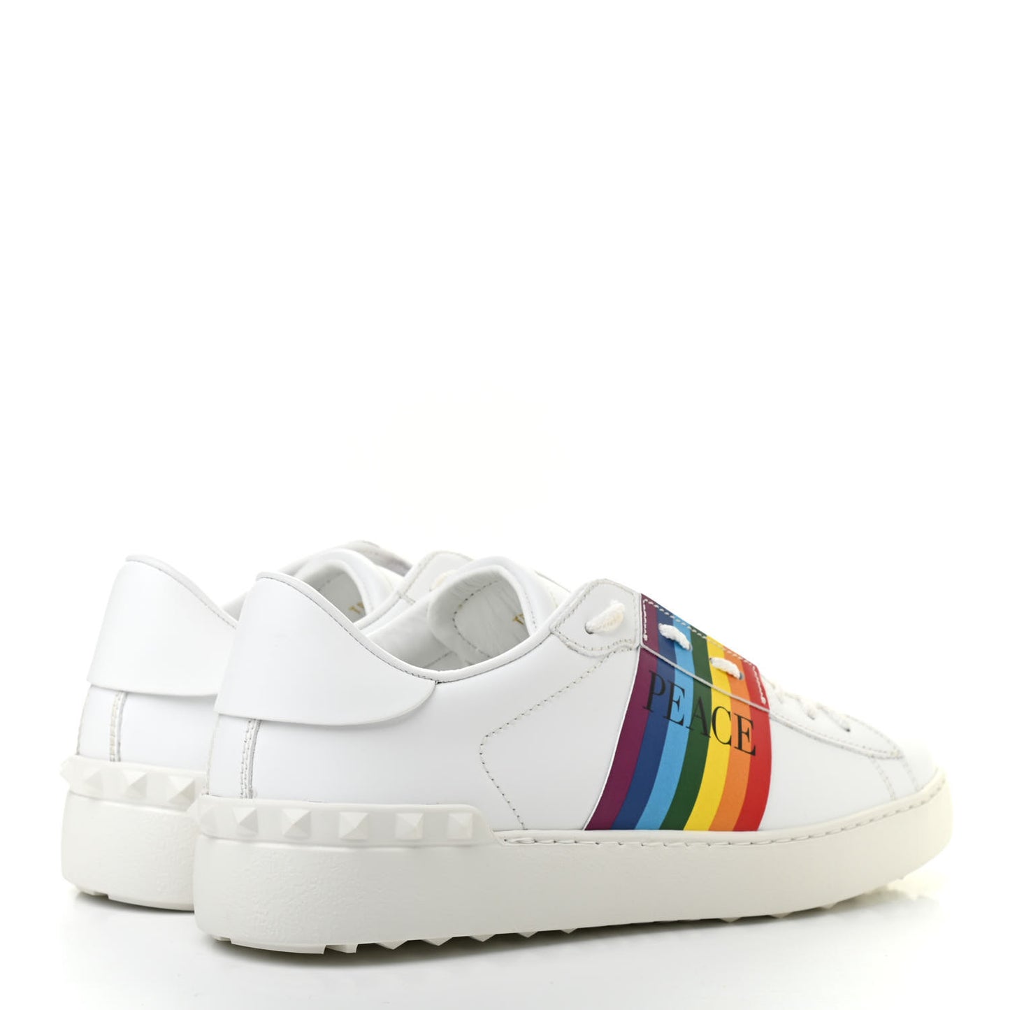Calfskin Rainbow Printed Rockstud Open Sneakers 38.5 White Multicolor