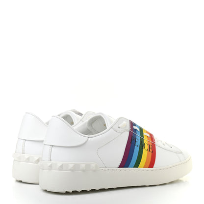 Valentino Garavani Calfskin Rainbow Printed Rockstud Open Sneakers 38.5 White Multicolor 4 of 8