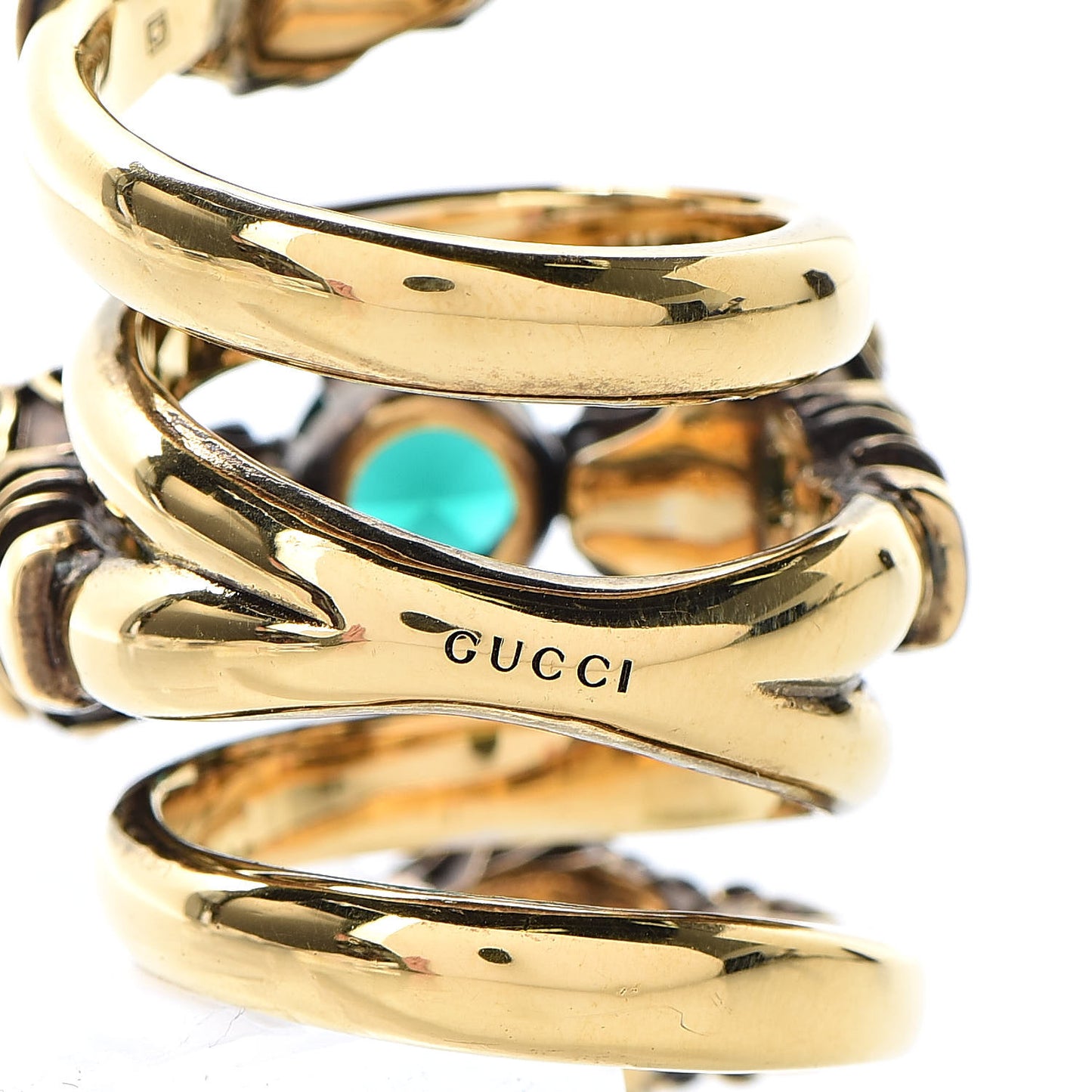 Crystal Tiger Heads Double Wrap Ring 8 Aged Gold