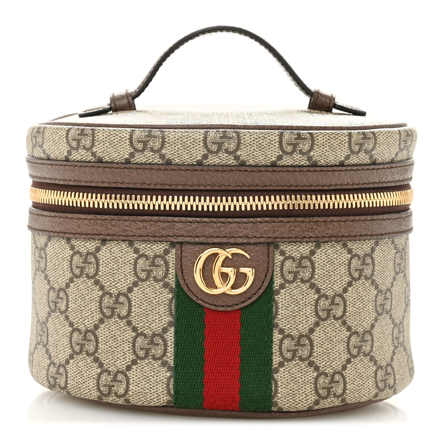 GG Supreme Monogram Textured Calfskin Web Ophidia Vanity Cosmetic Case Beige Ebony New Acero