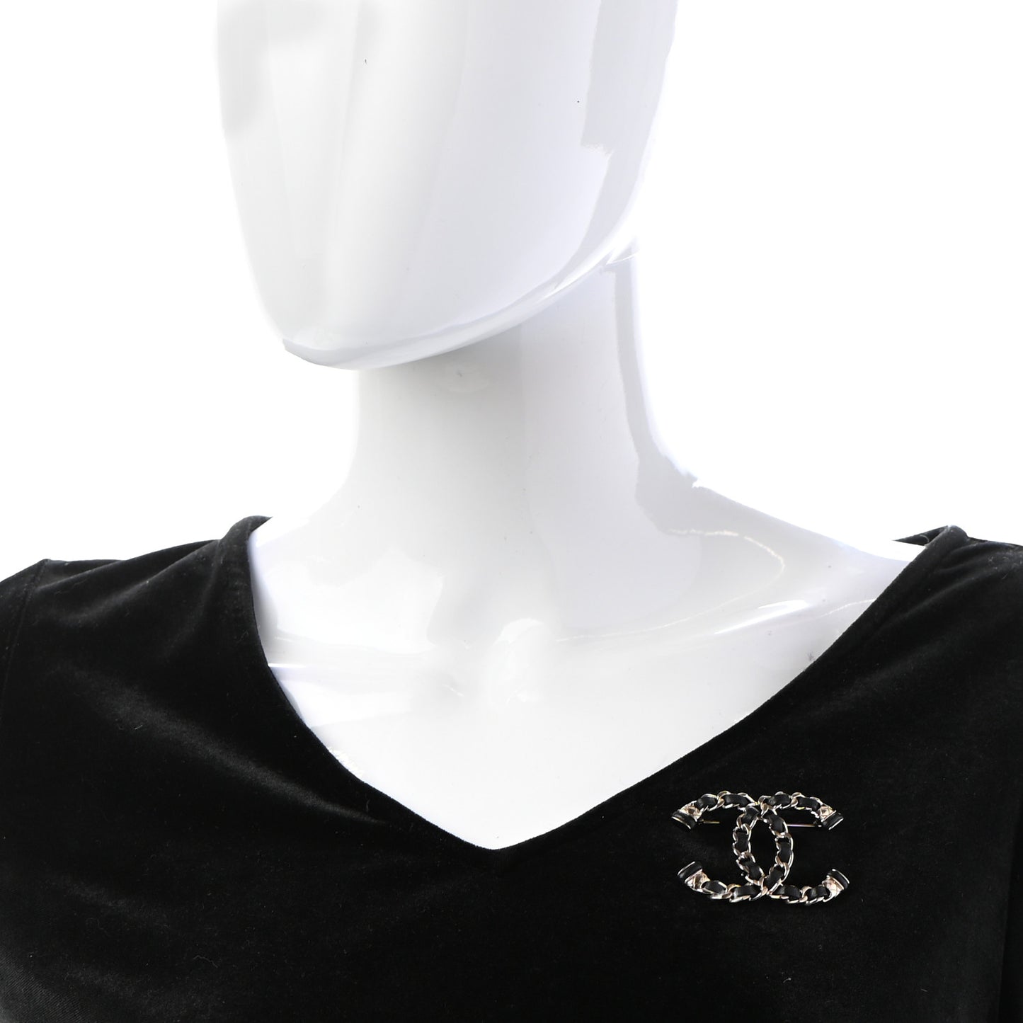 Lambskin Chain CC Brooch Black Gold