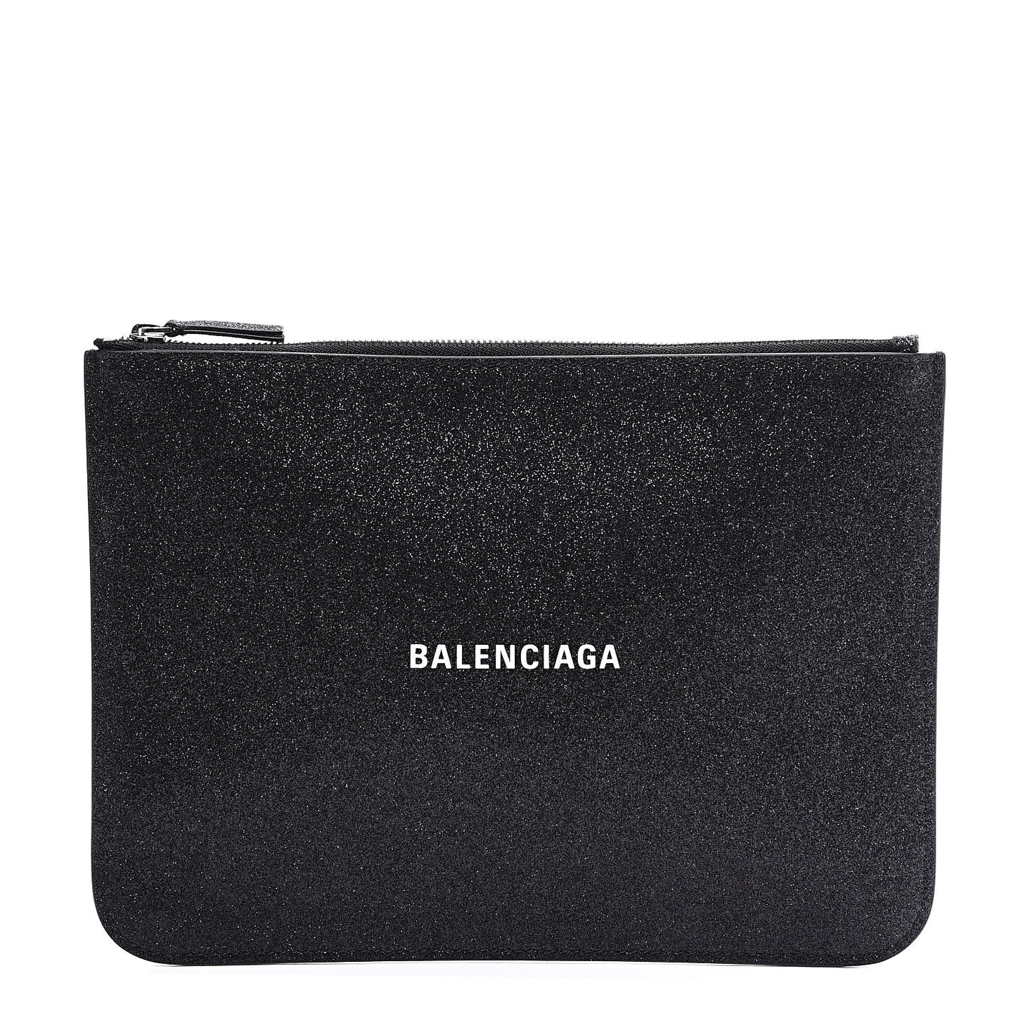 Glitter Calfskin Logo Everyday Pouch M Black