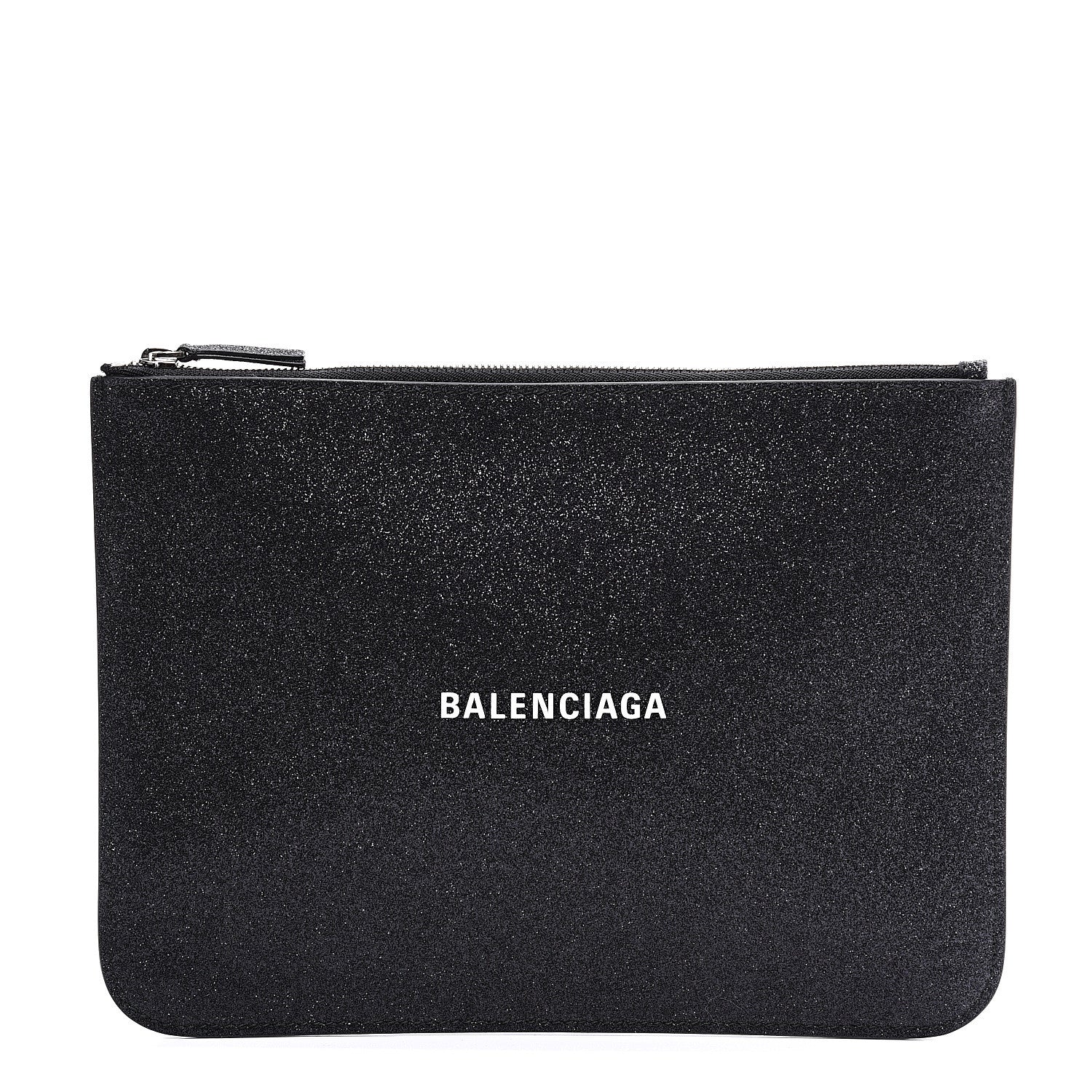 Balenciaga Glitter Calfskin Logo Everyday Pouch M Black 1 of 9