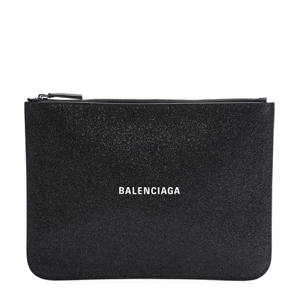 Balenciaga Glitter Calfskin Logo Everyday Pouch M Black 1 of 9