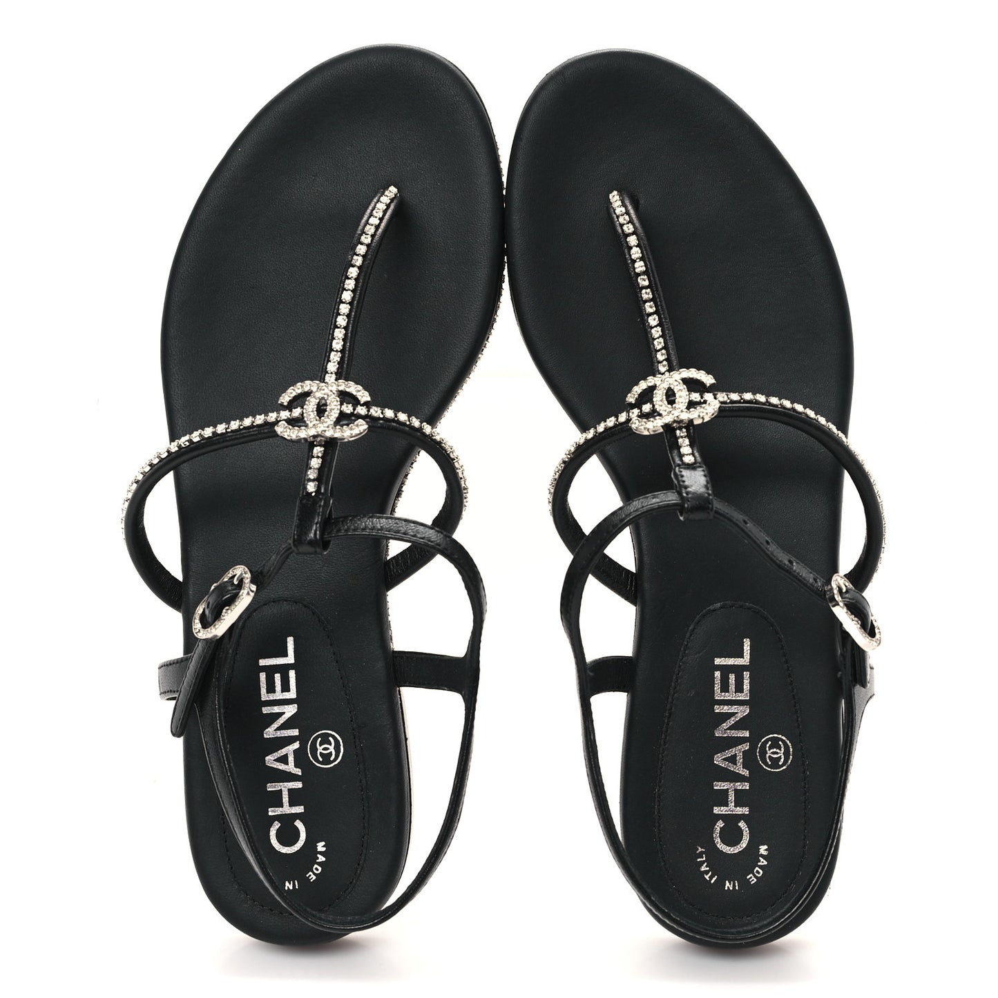 Lambskin Strass CC Thong Sandals 36.5 Black