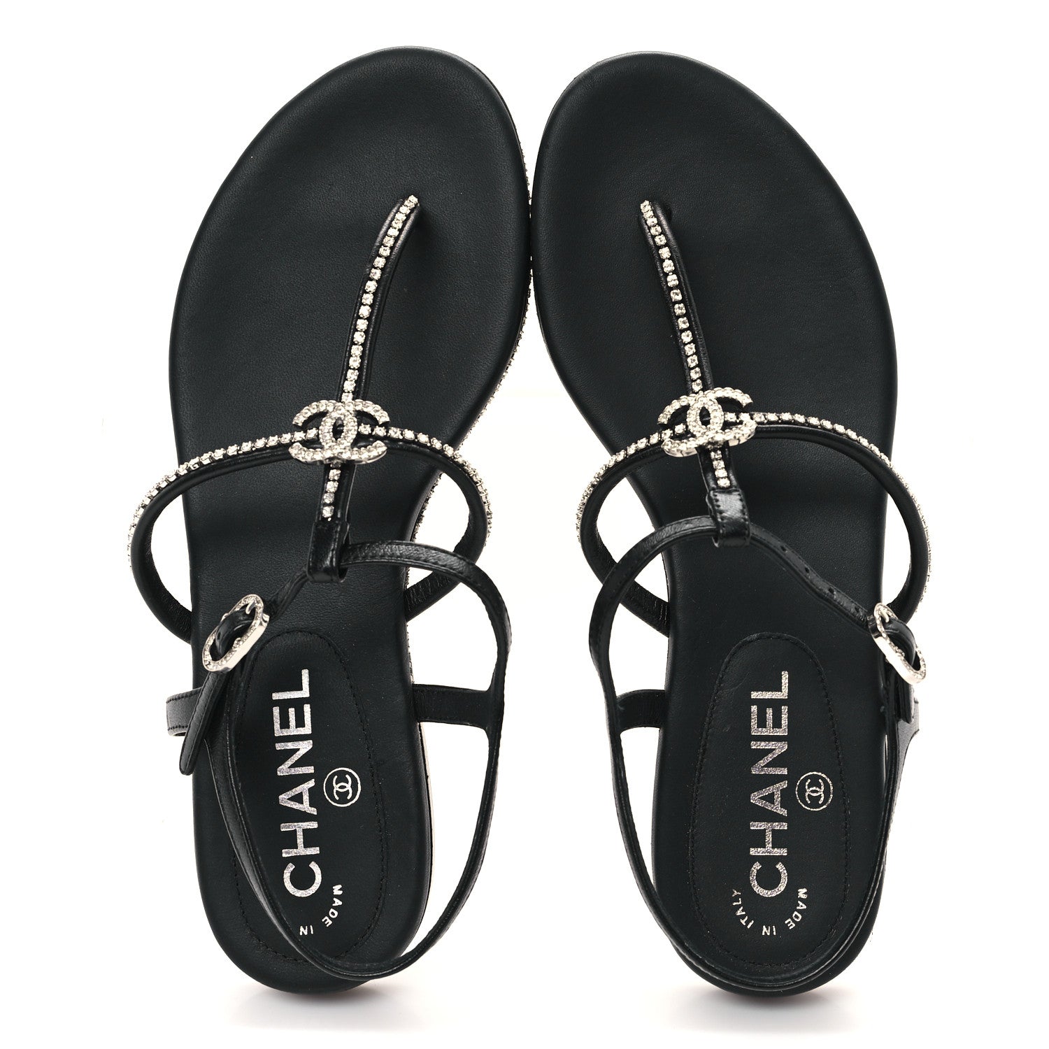 Chanel Lambskin Strass CC Thong Sandals 36.5 Black 2 of 9