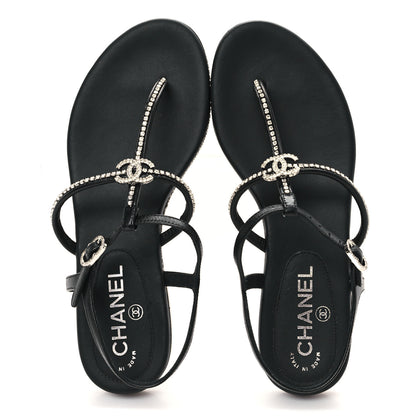 Chanel Lambskin Strass CC Thong Sandals 36.5 Black 2 of 9