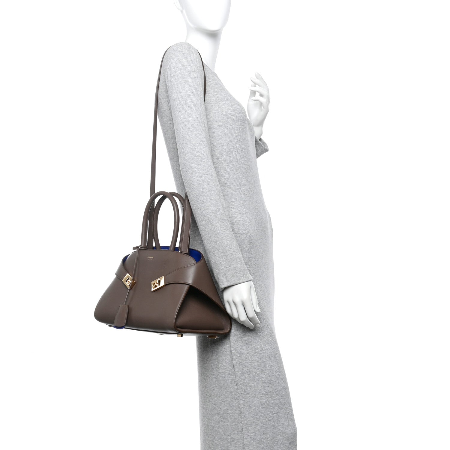 Salvatore Ferragamo Calfskin Medium Hug Bag Clay Lapis 2 of 10