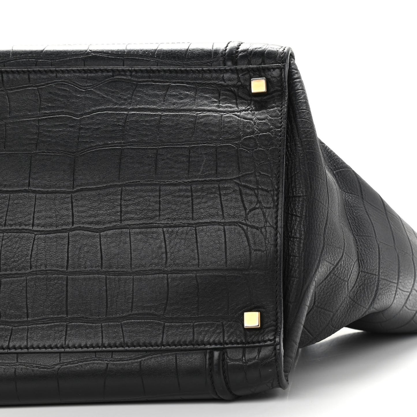 Calfskin Crocodile Embossed Medium Phantom Luggage Black