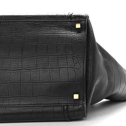 Celine Calfskin Crocodile Embossed Medium Phantom Luggage Black 11 of 15