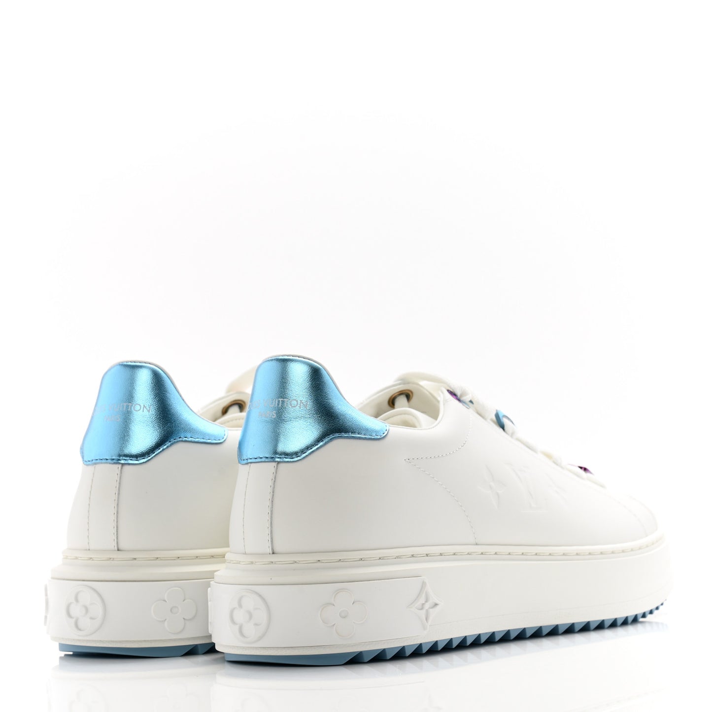Lambskin Embossed Monogram Time Out Sneakers 41 White Blue