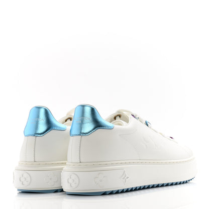 Louis Vuitton Lambskin Embossed Monogram Time Out Sneakers 41 White Blue 4 of 10