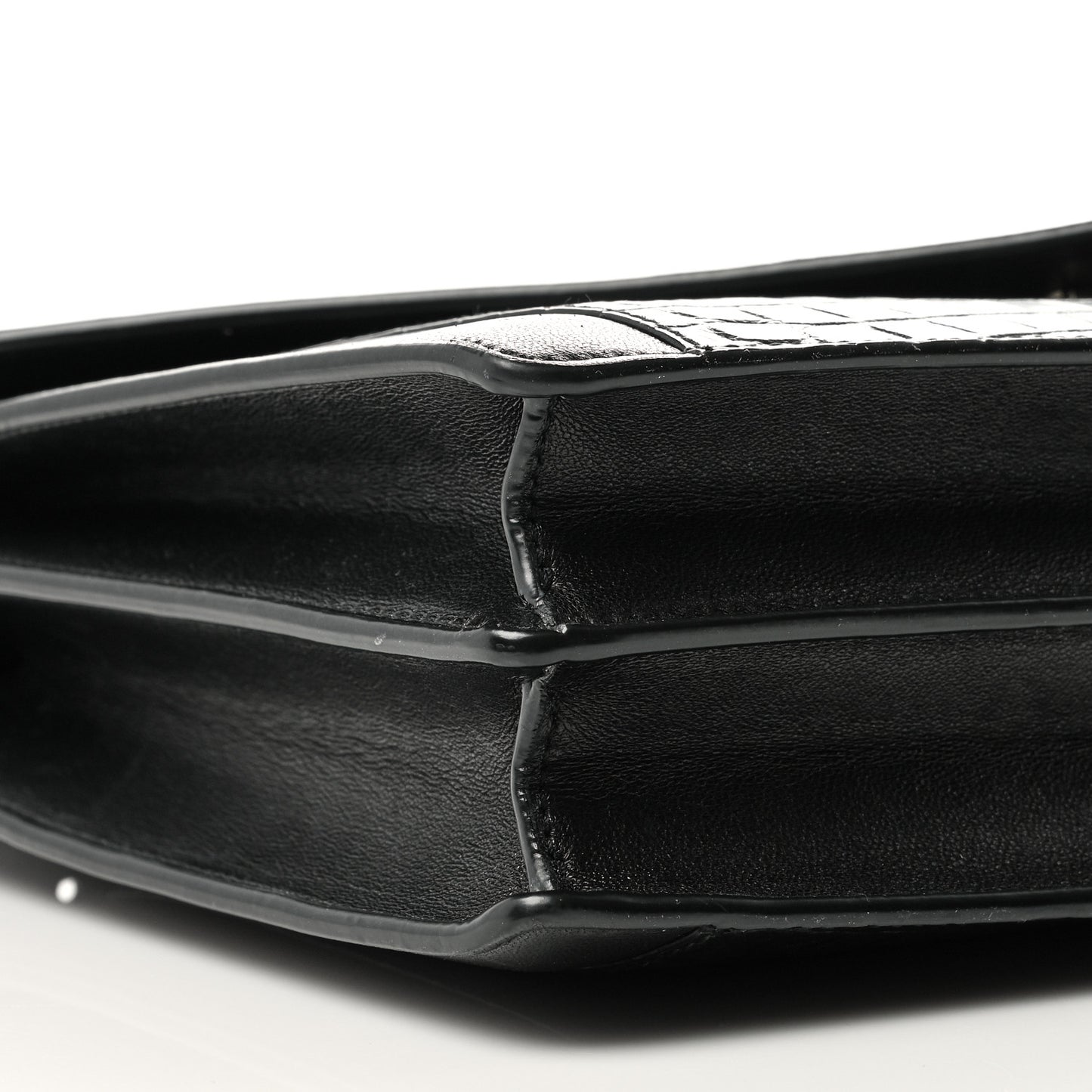 Calfskin Crocodile Embossed Gaby Satchel Black