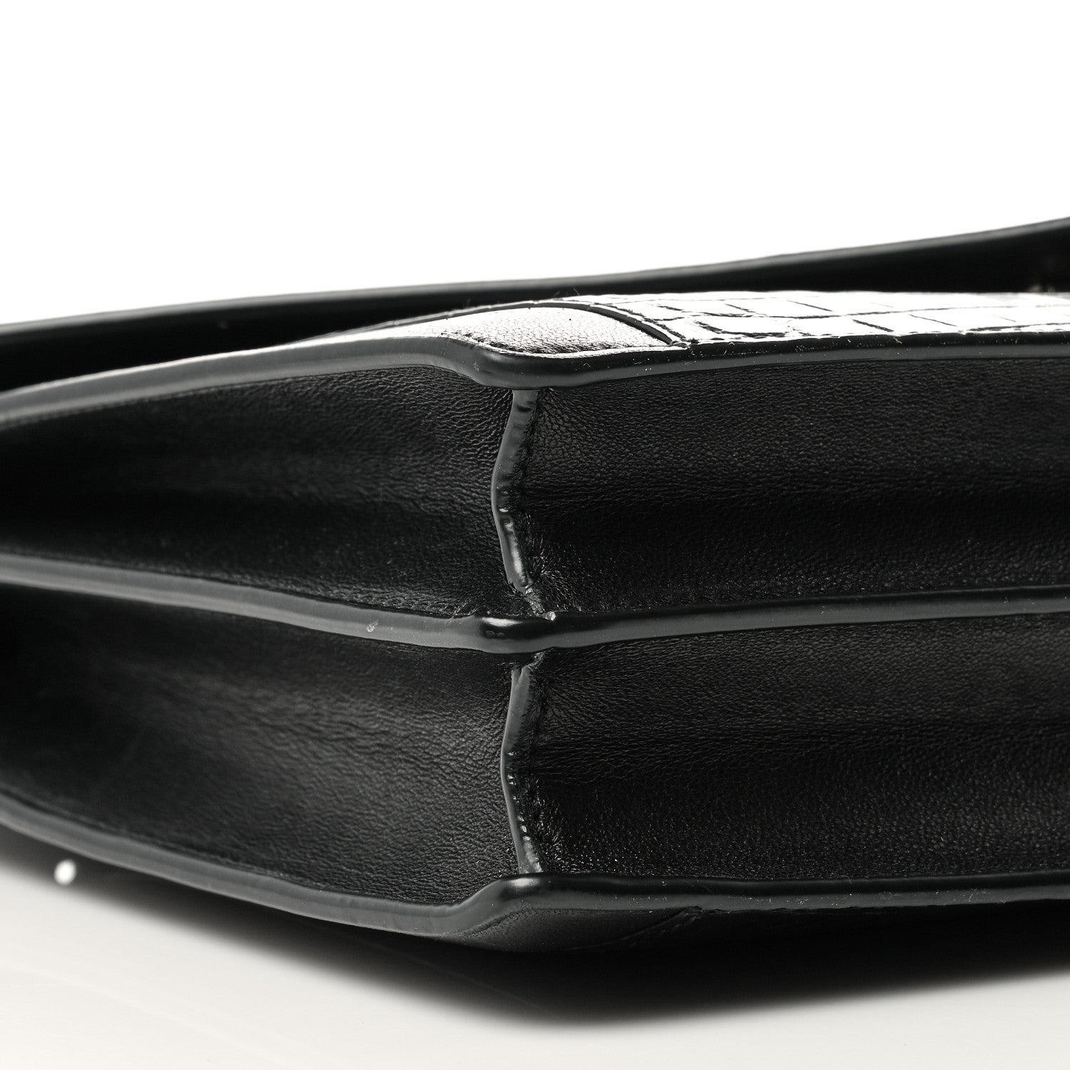 Saint Laurent Calfskin Crocodile Embossed Gaby Satchel Black 10 of 11