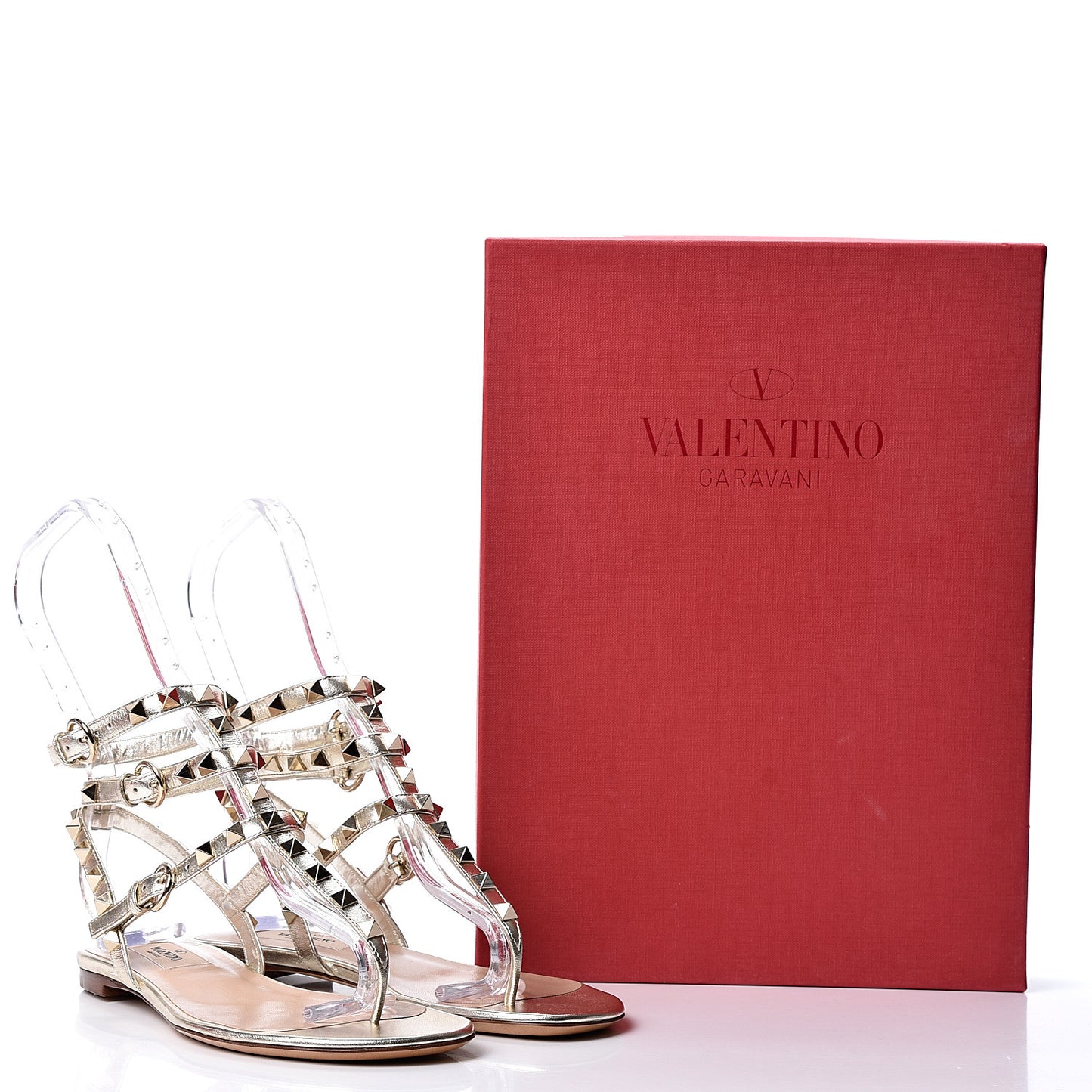 Metallic Nappa Rockstud Ankle Wrap Flat Thong Sandals 35 Platino