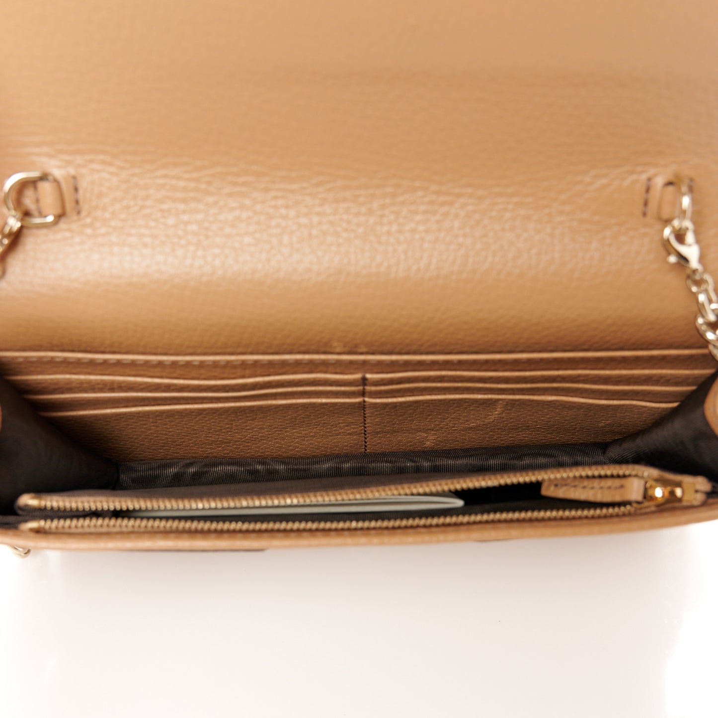 Pebbled Calfskin Soho Wallet On Chain Camelia
