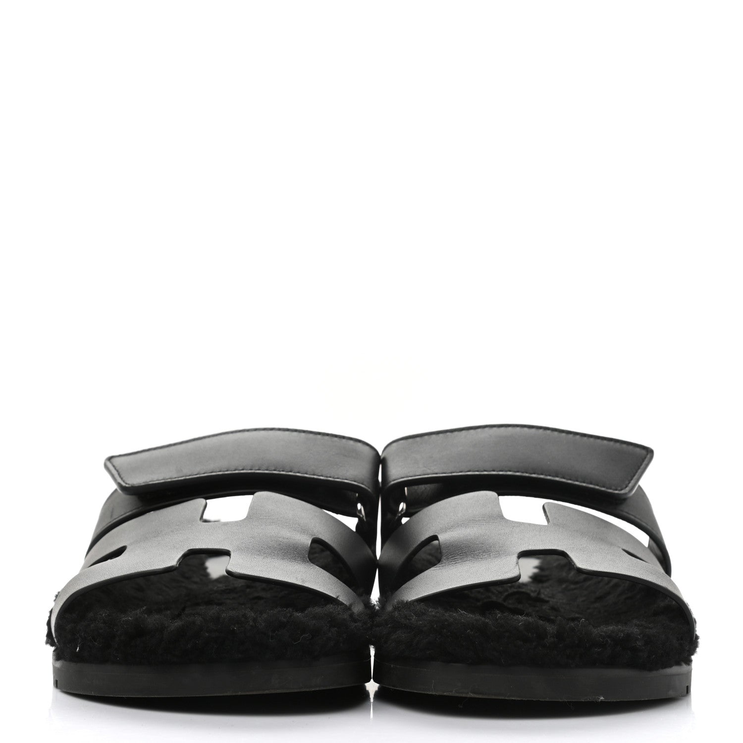 Hermes Calfskin Woolskin Womens Chypre Sandals 38 Black 2 of 13