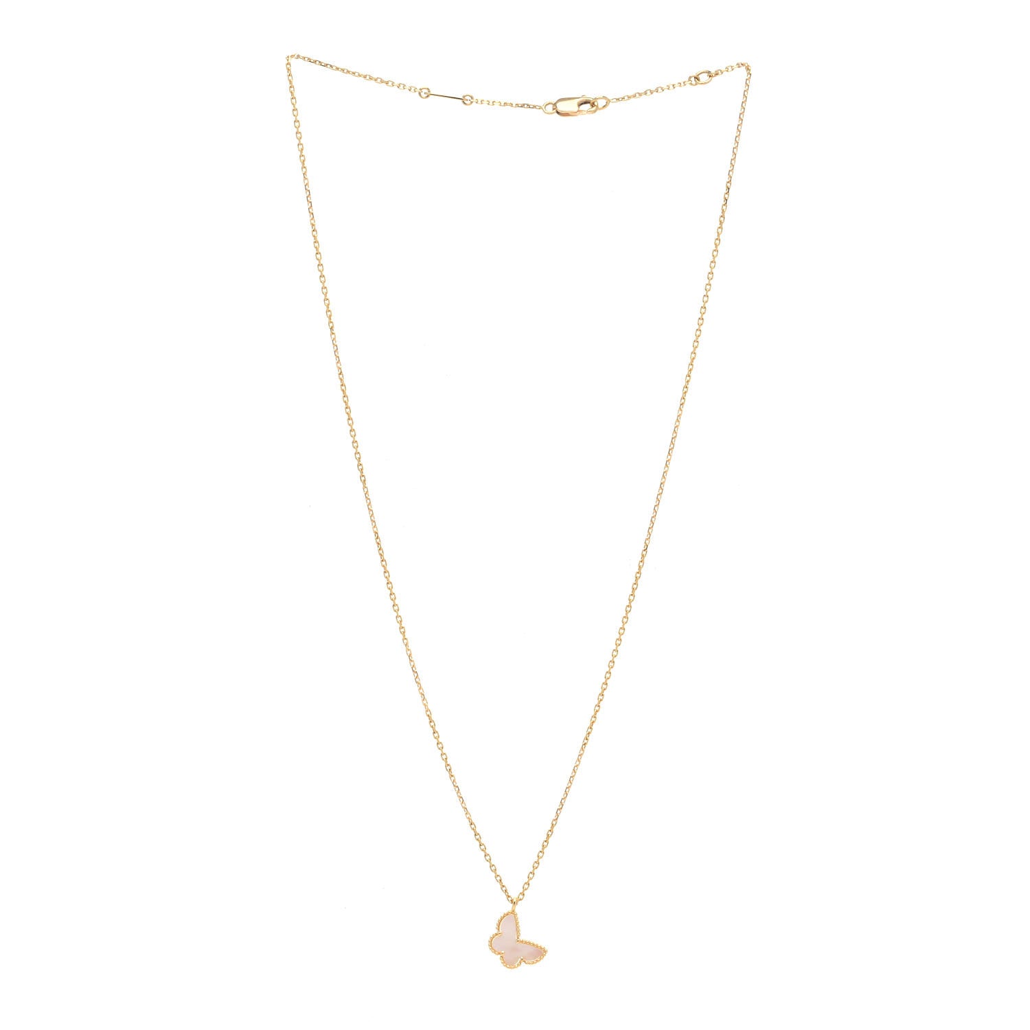 Van Cleef & Arpels 18K Yellow Gold Mother of Pearl Sweet Alhambra Butterfly Pendant Necklace 3 of 7
