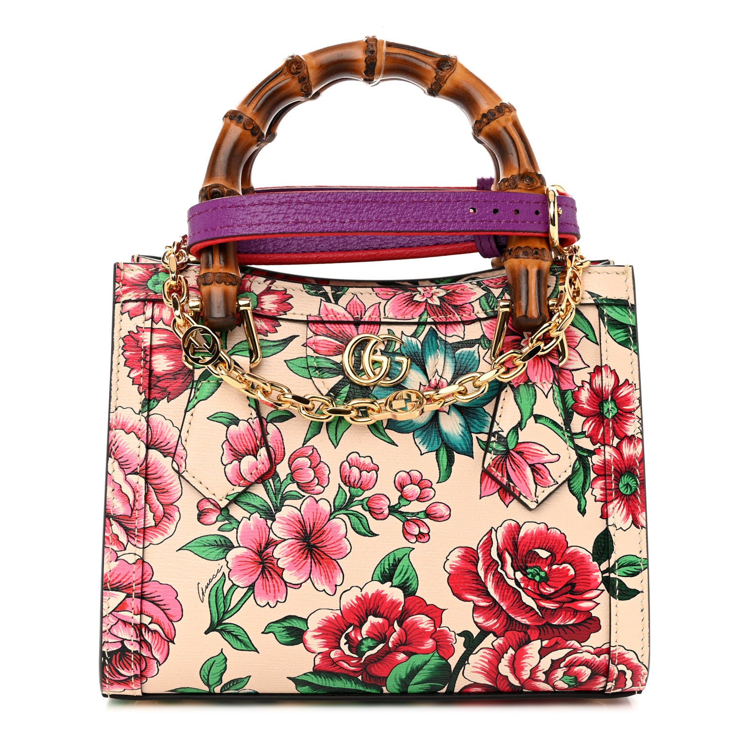 Gucci New Shangai Calfskin Floral Print Mini Diana Tote Bag Multicolor 1 of 9