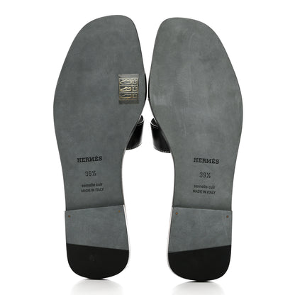 Hermes Box Calfskin Oran Sandals 39.5 Black 5 of 10