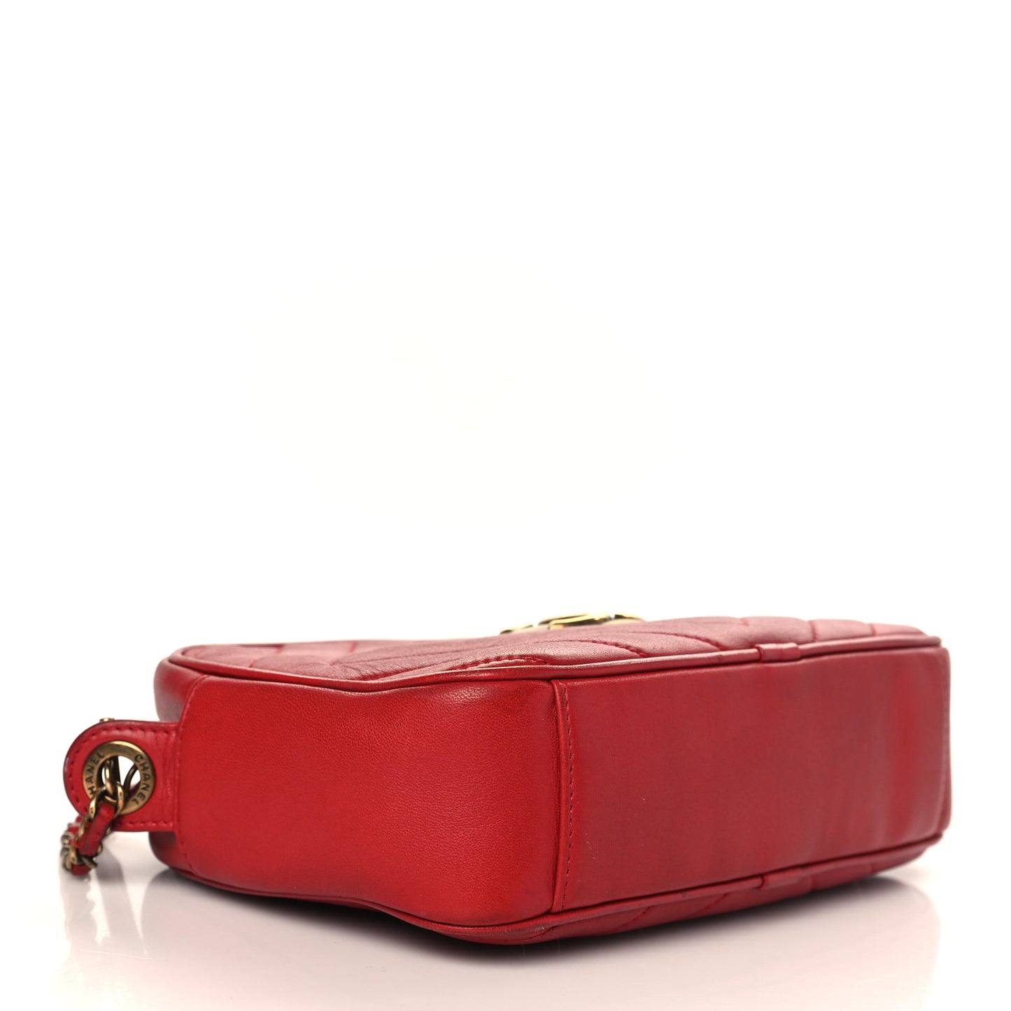 Lambskin Chevron Quilted Pyramid CC Camera Case Red