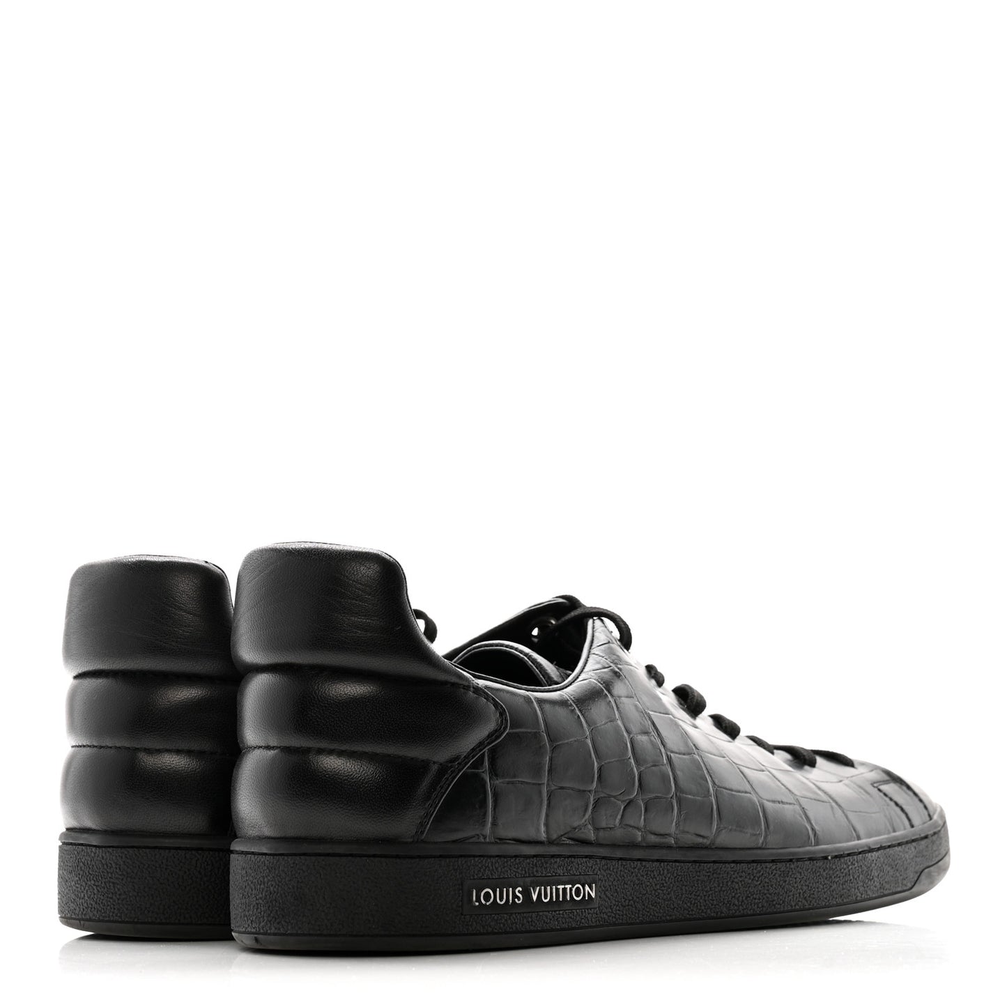 Calfskin Crocodile Embossed Frontrow Mens Sneakers 8 Black