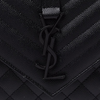 Saint Laurent Grain De Poudre Textured Mixed Matelasse Triquilt Medium Monogram Satchel Black 8 of 13