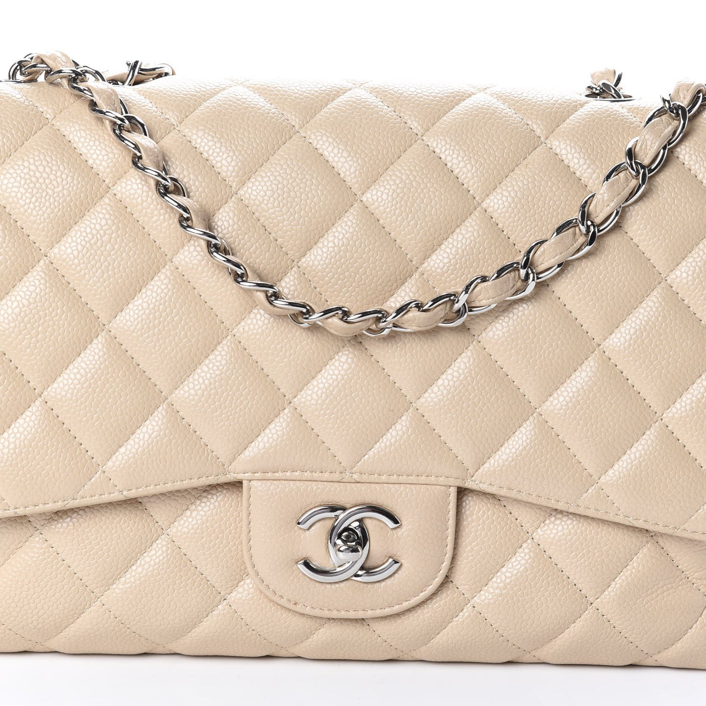 Caviar Quilted Jumbo Single Flap Beige Clair