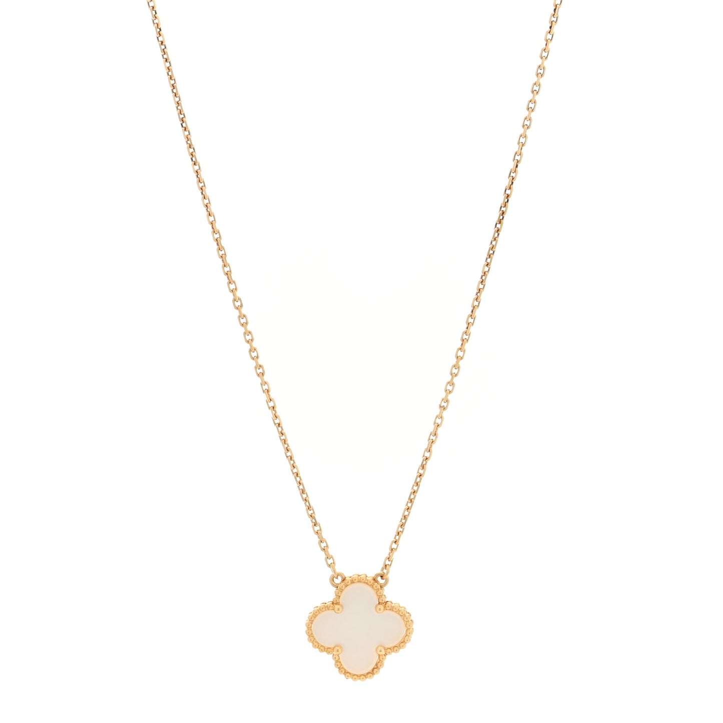 18K Yellow Gold Mother of Pearl Vintage Alhambra Pendant Necklace