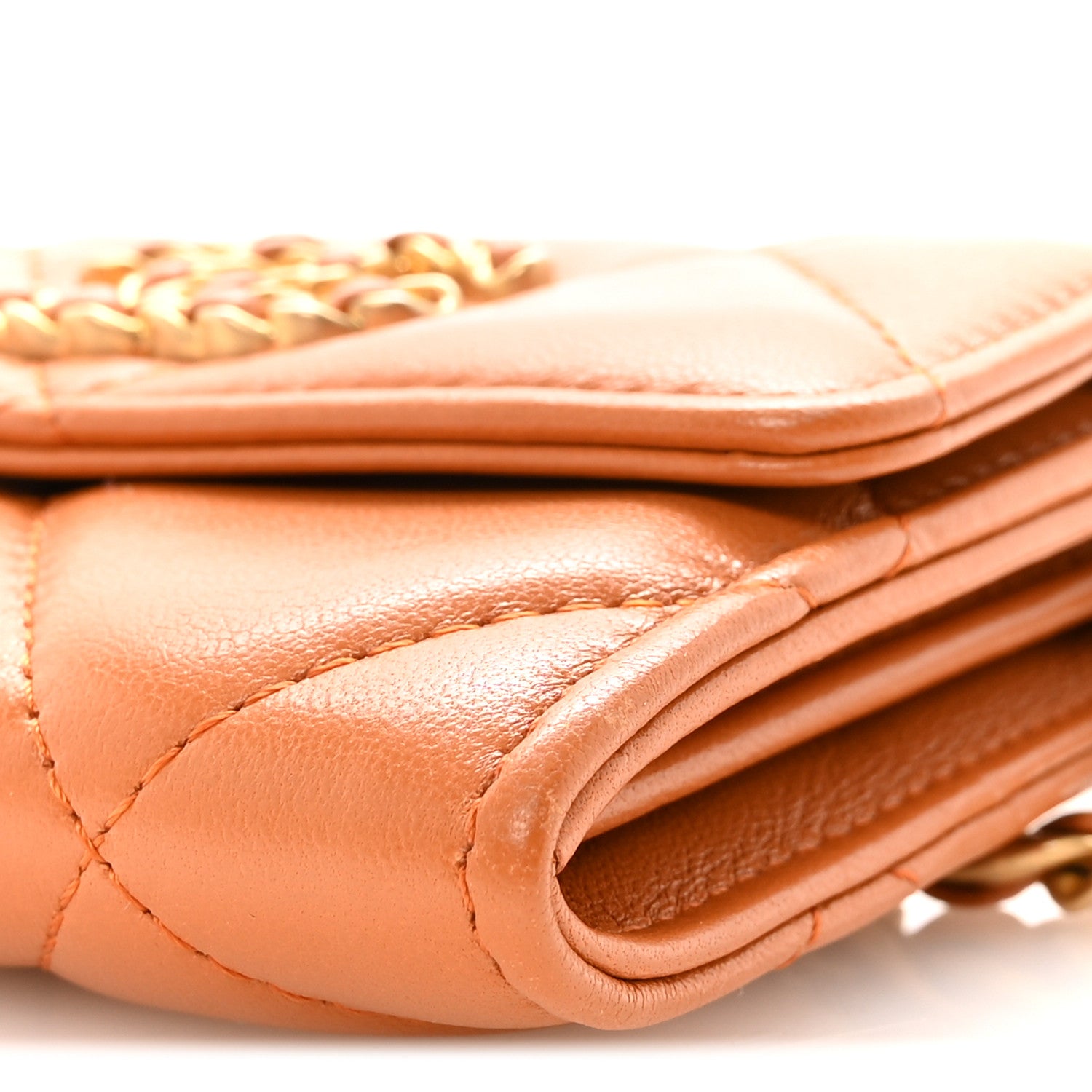 Chanel Lambskin Quilted Chanel 19 Flap Coin Purse With Chain Light Brown 11 of 11