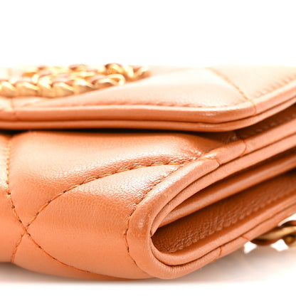 Chanel Lambskin Quilted Chanel 19 Flap Coin Purse With Chain Light Brown 11 of 11