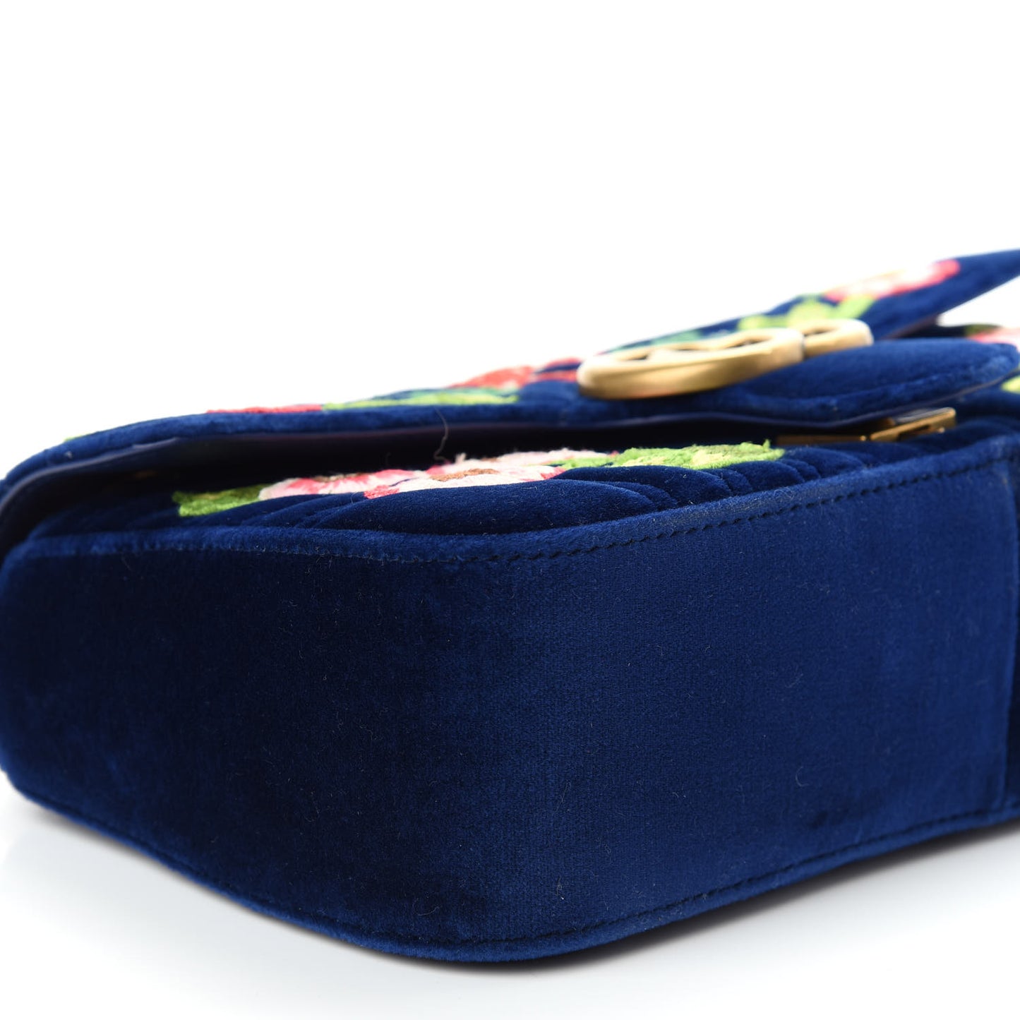 Velvet Matelasse Deer Embroidered Small GG Marmont Shoulder Bag Cobalt