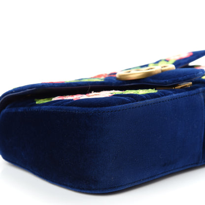 Gucci Velvet Matelasse Deer Embroidered Small GG Marmont Shoulder Bag Cobalt 8 of 9