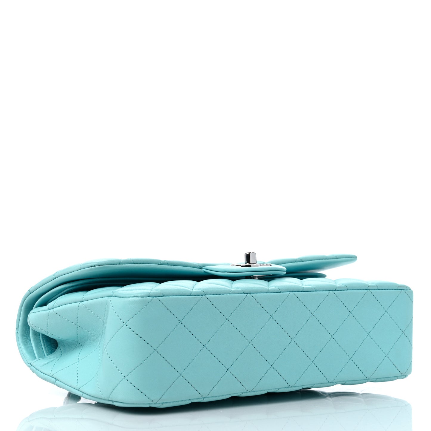 Lambskin Quilted Medium Double Flap Light Blue