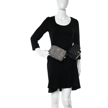 Chanel Tweed Lambskin Quilted Double Belt Bag Black 2 of 14