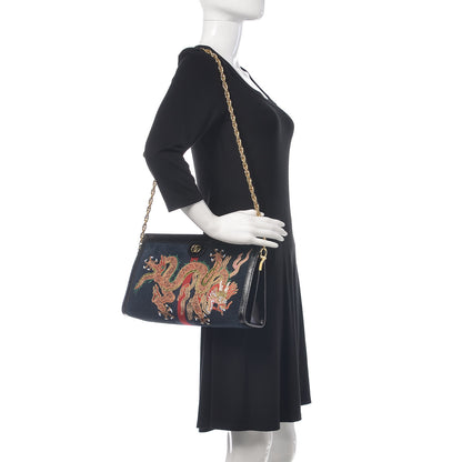Gucci Suede Patent Web Dragon Embroidered Medium Ophidia Chain Shoulder Bag Blue Multicolor Black 2 of 11