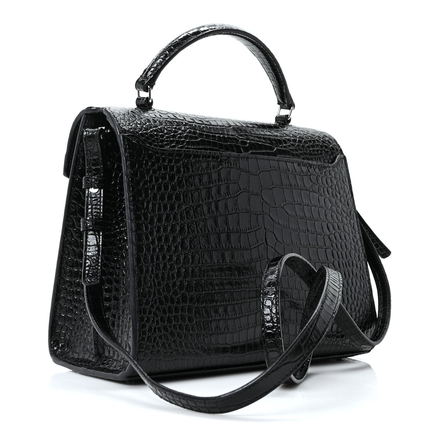 Saint Laurent Calfskin Crocodile Embossed Medium Classic Monogram Cassandra Top Handle Black Rouge Legion 3 of 10