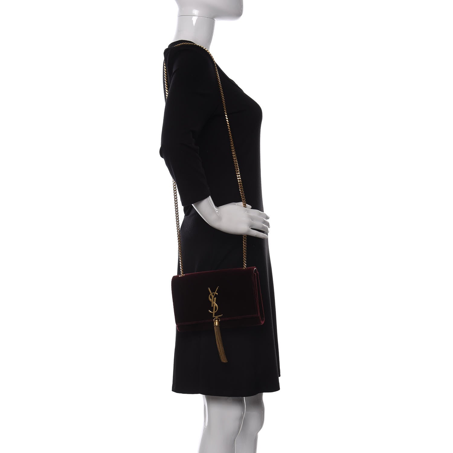 Saint Laurent Velvet Small Classic Monogram Kate Tassel Satchel Burgundy 2 of 10