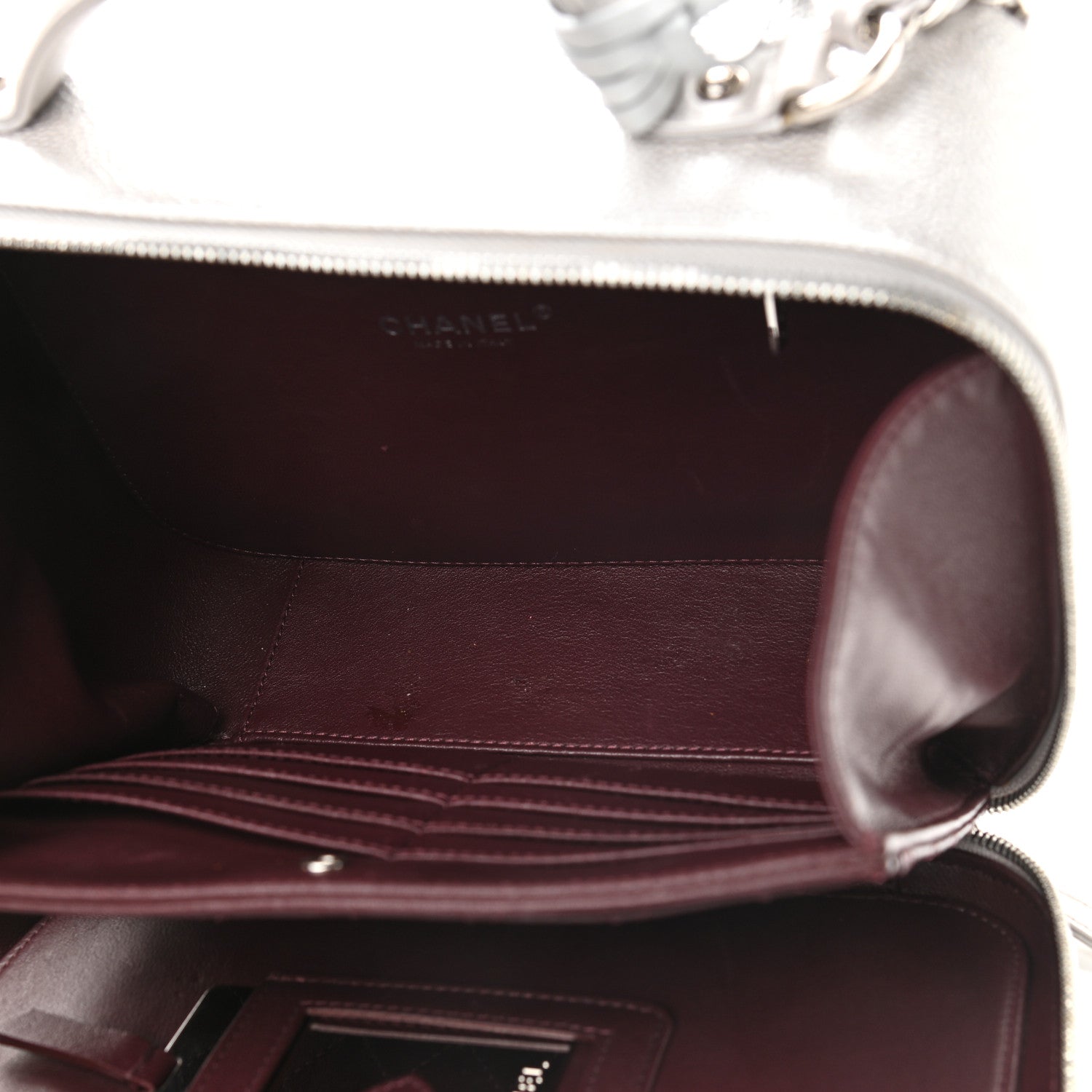 Chanel Metallic Caviar Quilted Large CC Filigree Vanity Case Silver 9 of 23