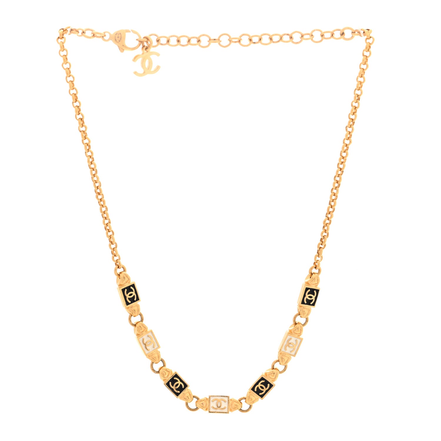 Chanel Metal Enamel CC Squares Choker Gold White Black 3 of 4