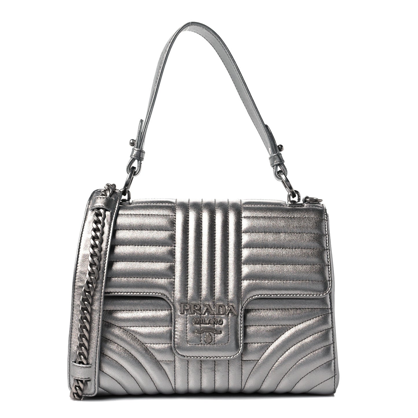 Metallic Nappa Impunture Diagramme Flap Top Handle Bag Cromo