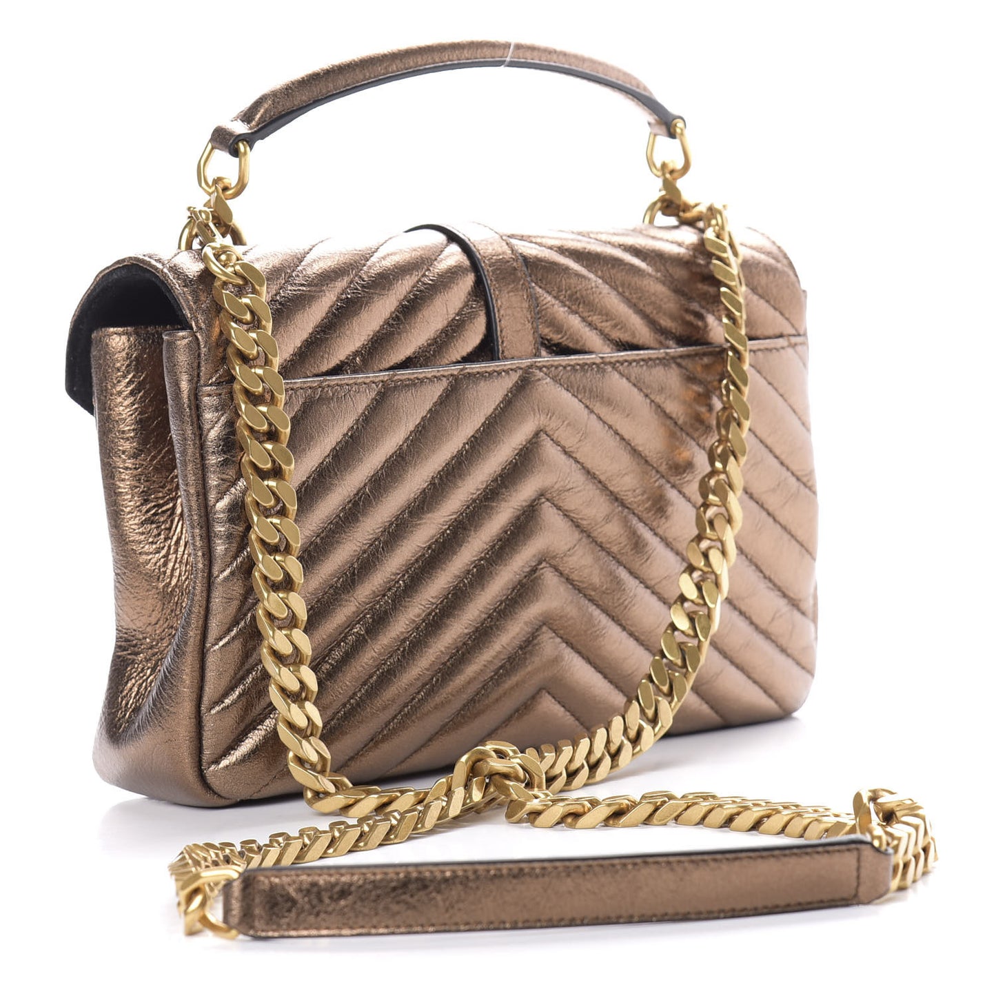 Metallic Calfskin Matelasse Chevron Monogram Medium College Bag Bronze