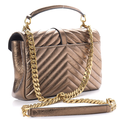 Saint Laurent Metallic Calfskin Matelasse Chevron Monogram Medium College Bag Bronze 3 of 8