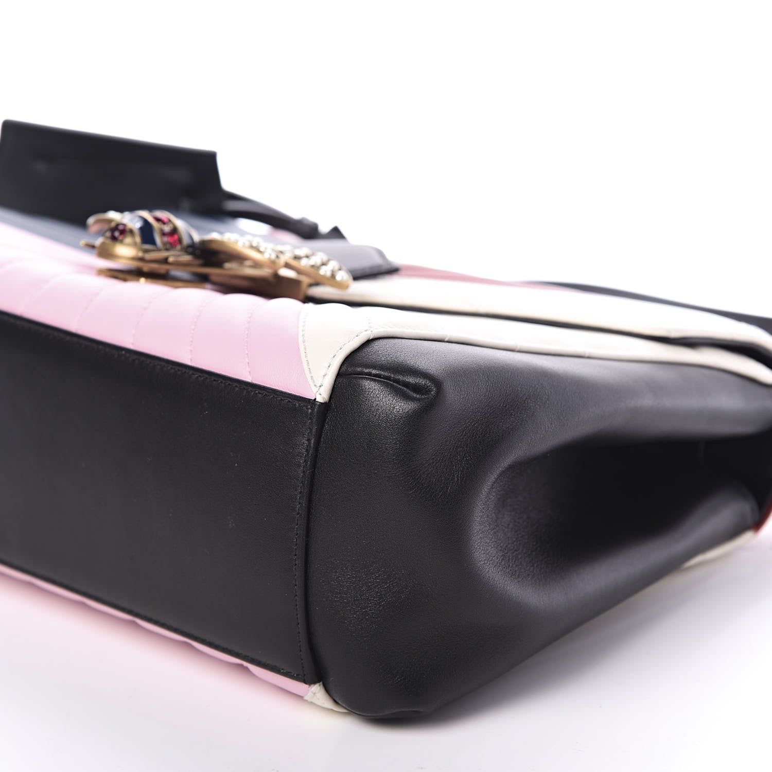 Gucci Calfskin Bamboo Trapuntata Queen Margaret Top Handle Bag Blue Agata Hibiscus Red Mystic White Sugar Pink 7 of 11